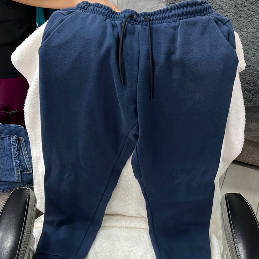 Blue Sweatpants with Elastic Waistband and Tapered Fit